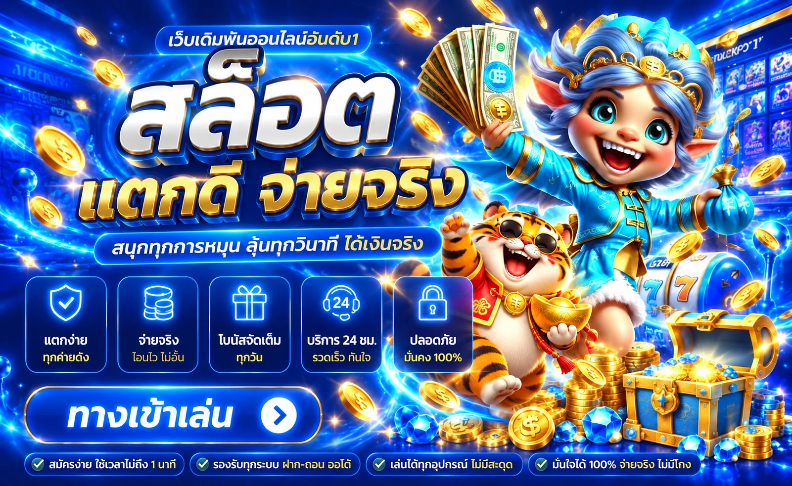 สล็อตออนไลน์ UFA432 แตกง่ายโทนฟ้าทองพร้อมเสือนำโชค
